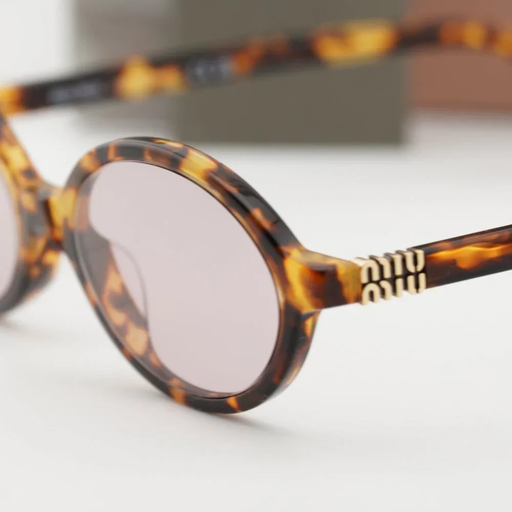 Miu Miu MU04ZS 14L4I0 Oval Sunglasses – Honey Havana\Pink - Picture 8 of 9